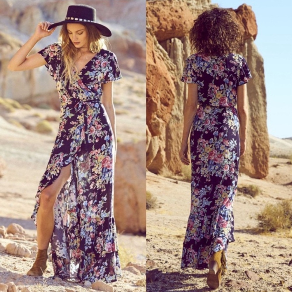 Auguste beach house frill floral maxi wrap dress